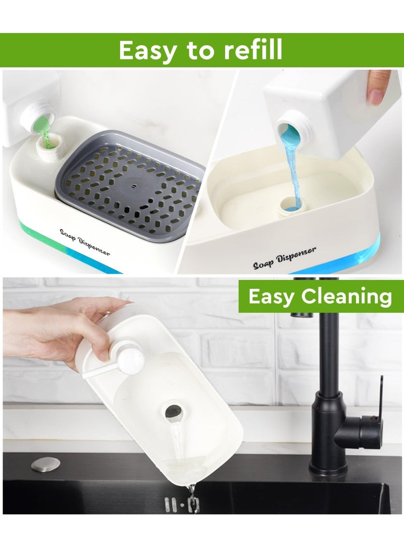 Hand and Dish Soap Dispenser Set for Kitchen, Dual Soap Dispenser with Sponge Holder, 3-in-1 Countertop Soap Pump Dispenser for Kitchen Sink, Useful Kitchen Gadgets-White - Image 4